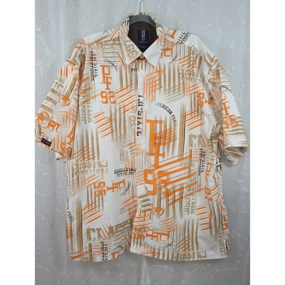 Phat Farm Orange Button Short Sleeve Graphic Shirt 2XL/XXL Flaw